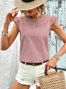 SHEIN VCAY Áo sơ mi nữ Xù Buộc lại màu trơn Giải trí - Hồng - Xem 3