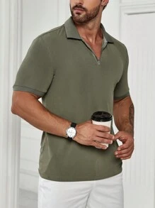 Manfinity Homme Áo thun có cổ Nam - màu xanh lá - Xem 1