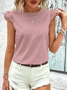 SHEIN VCAY Áo sơ mi nữ Xù Buộc lại màu trơn Giải trí - Hồng - Xem 4