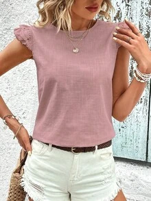 SHEIN VCAY Áo sơ mi nữ Xù Buộc lại màu trơn Giải trí - Hồng - Xem 5