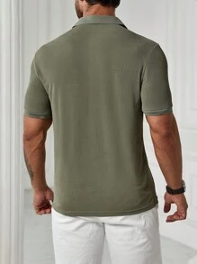 Manfinity Homme Áo thun có cổ Nam - màu xanh lá - Xem 2