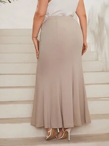 SHEIN Privé Plus Solid Mermaid Hem Skirt - Beige - View 2