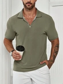 Manfinity Homme Áo thun có cổ Nam - màu xanh lá - Xem 5