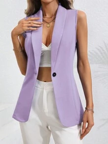 SHEIN LUNE 素色單釦馬甲西裝外套 - 紫色 - 查看 2