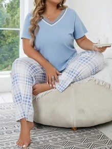 Bộ Giản Dị Kích Thước Lớn Tương phản ren Sọc ca rô - Nhiều màu - Xem 1