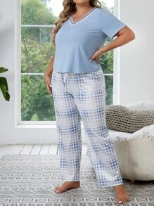 Bộ Giản Dị Kích Thước Lớn Tương phản ren Sọc ca rô - Nhiều màu - Xem 3
