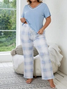 Bộ Giản Dị Kích Thước Lớn Tương phản ren Sọc ca rô - Nhiều màu - Xem 5