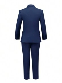Tween Boy Suits 4-Pieces Suit Set Tuxedos Dresswear Ring Bearer Outfit Wedding Blazer Vest Pants Tie Formal Suits, Navy Blue Size 4-16Y - Navy Blue - View 5