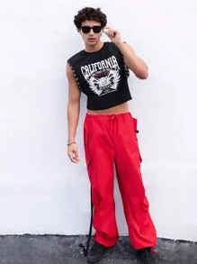 FeverCity 男士棉質字母圖形無袖出門性感背心，男友禮物 - 黑色 - 查看 6