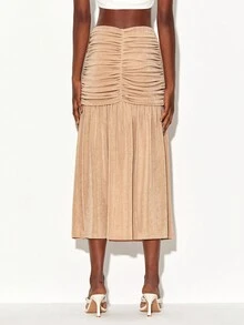 WENDY Falda con cordón delantero fruncido de muslo con abertura - Albaricoque - Ver 3