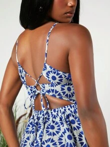 SHEINNeu Floral Print Halter Dress - Blue and White - View 5