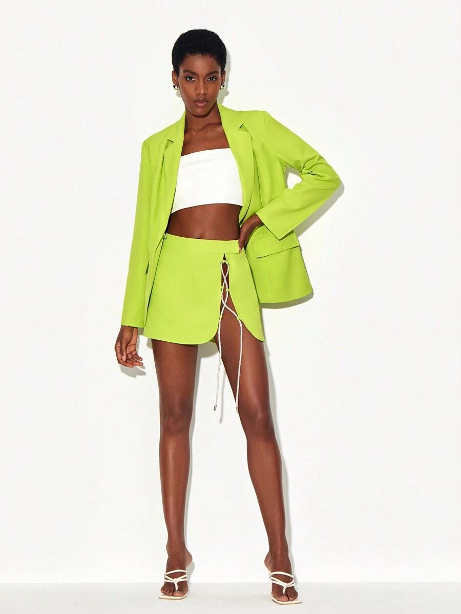 WENDY Falda neón con cordón delantero - Verde Lima - Ver 1