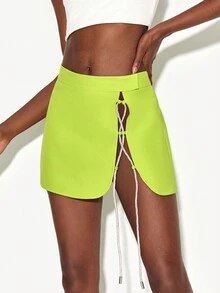 WENDY Falda neón con cordón delantero - Verde Lima - Ver 5
