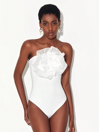 Maria Molina Exaggerated Ruffle Trim Tube Bodysuit
