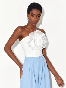 Maria Molina Exaggerated Ruffle Trim Tube Bodysuit