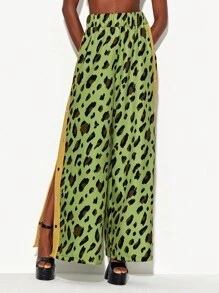 TF TRAN 豹紋印花側邊紐扣闊腿褲 - 彩色 - 查看 5