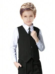 Boys Suit Vest Kids Formal Waistcoat Vest With Pockets Adjustable Back Strap Vest For Wedding Piano Performance Black Size 4-14Y