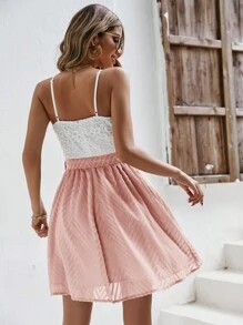 SHEIN Frenchy Đầm Thắt lưng Tương phản ren Khối Màu Boho - Hồng - Xem 2