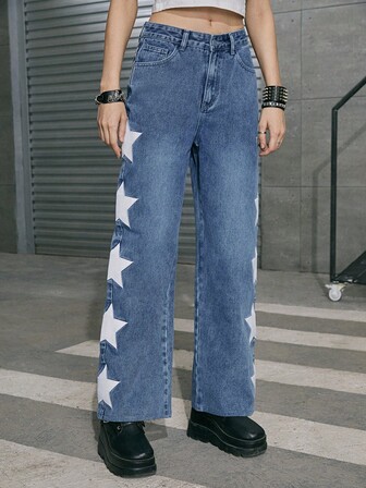 Street Life Jeans a gamba dritta con stampa stella