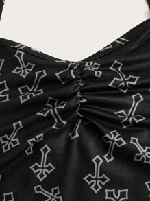 ROMWE Goth Tất cả Vượt qua In Xù Áo hai dây - màu đen - Xem 4