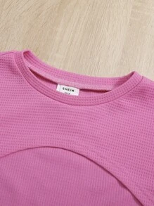 SHEIN 女小童卡通圖案吊帶連衣裙和前短後長T恤