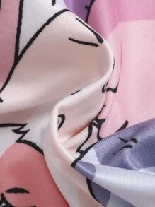 SHEIN 女小童卡通圖案吊帶連衣裙和前短後長T恤