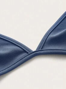 SHEIN ICON 素色交叉後背繫帶掛脖上衣 - 霧霾藍 - 查看 3