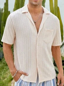 Manfinity NXTstreet 宽松男式纯色口袋贴布衬衫 - 杏色 - 查看 1