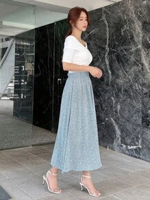 DAZY 滿版印花彈性腰帶半身裙 - 藍色 - 查看 10