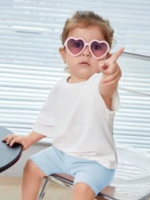 SHEIN Bộ đồ Em bé Hoa Slogan - Xanh và trắng - Xem 4