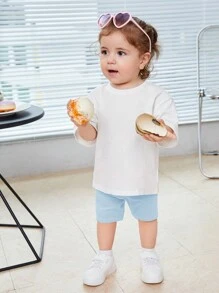 SHEIN Bộ đồ Em bé Hoa Slogan - Xanh và trắng - Xem 5