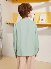 SHEIN Áo sơ mi dài tay phong cách quý ông giản dị dành cho nam, cổ áo đứng, cài khuy phía trước, dài tay hở giữa - Màu xanh Bạc hà - Xem 7