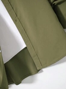 Claim Dot Áo sơ mi nam cài nút hai túi cỡ lớn, áo sơ mi tay dài rộng thùng thình màu xanh ngọc lục bảo trơn, quà tặng bạn trai, mùa thu - xanh quân đội - Xem 4