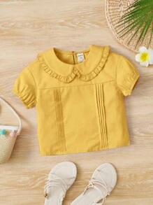 SHEIN 嬰兒彼得潘領泡泡袖褶皺細節襯衫 - 黃色 - 查看 1