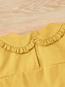 SHEIN 嬰兒彼得潘領泡泡袖褶皺細節襯衫 - 黃色 - 查看 3