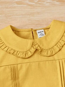 SHEIN 嬰兒彼得潘領泡泡袖褶皺細節襯衫 - 黃色 - 查看 4