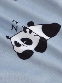 Panda & Slogan Graphic Tee & Shorts & Trousers PJ Set - White - View 4