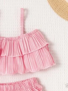 寶寶女孩荷葉邊背心上衣和褲子和包組合套裝 - 淺粉色 - 查看 4