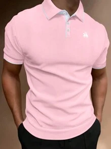 Manfinity Homme Men Horse Print Contrast Trim Polo Shirt - Pink - View 1