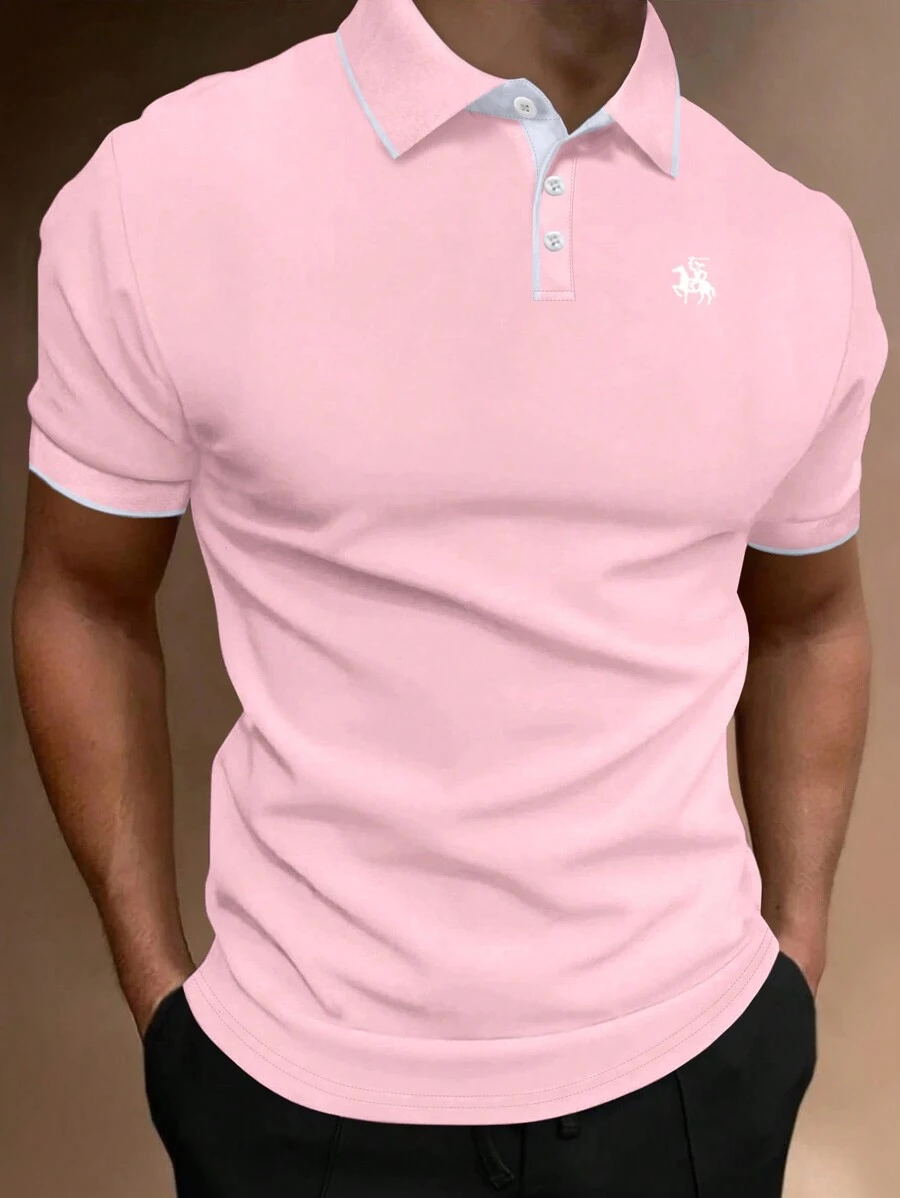Manfinity Homme Men Horse Print Contrast Trim Polo Shirt - Pink - View 1
