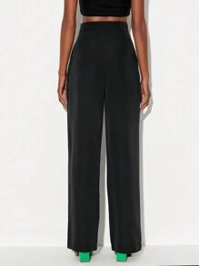 Floral Contrast Piping Suit Pants - Black - View 2