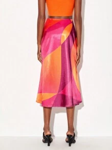 Ishaarah 撞色緞面A字半身裙 - 彩色 - 查看 2