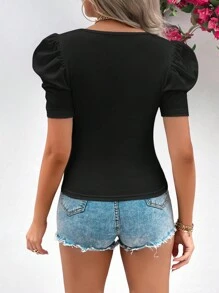 SHEIN Privé Áo thun nữ màu trơn Giải trí - màu đen - Xem 2