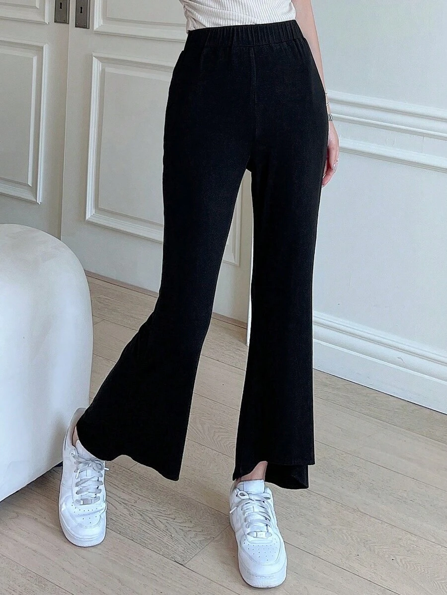 DAZY 女士商务休闲纯色喇叭裤 - 黑色 - 查看 1