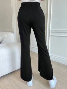 DAZY 女士商务休闲纯色喇叭裤 - 黑色 - 查看 2