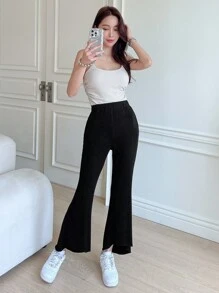 DAZY 女士商务休闲纯色喇叭裤 - 黑色 - 查看 3