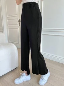 DAZY 女士商务休闲纯色喇叭裤 - 黑色 - 查看 5