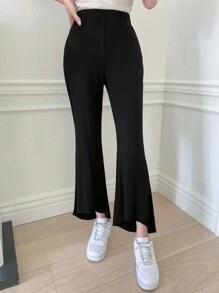 DAZY 女士商务休闲纯色喇叭裤 - 黑色 - 查看 6