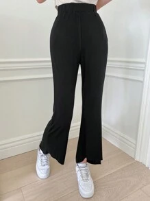 DAZY 女士商务休闲纯色喇叭裤 - 黑色 - 查看 7