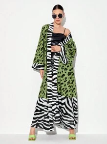 TF TRAN Kimono a righe zebra & con stampa leopardo - Multicolore - Visualizzare 4